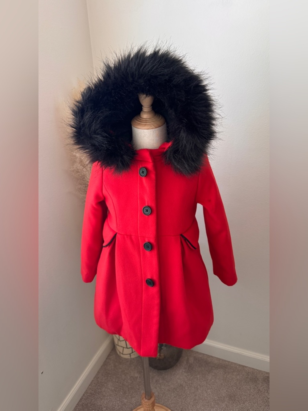 Cat & Jack Faux Fur Girls' Hooded Peacoat - 5T